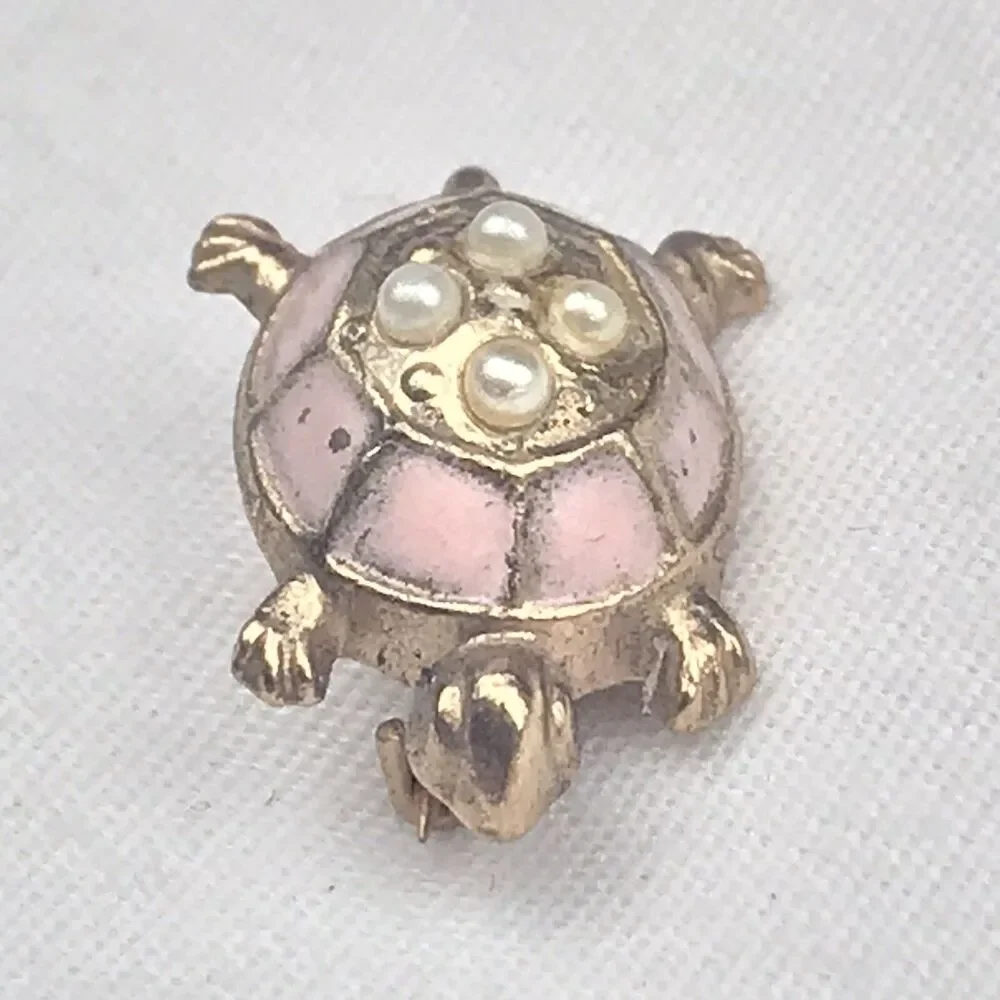 Turtle Pin Brooch Fancy Shell Enamel Jeweled Vintage
